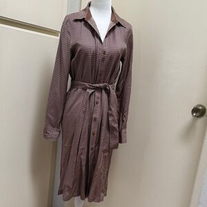Lafayette 148 New York Brown Checkered Long Sleeve Dress. NWOT